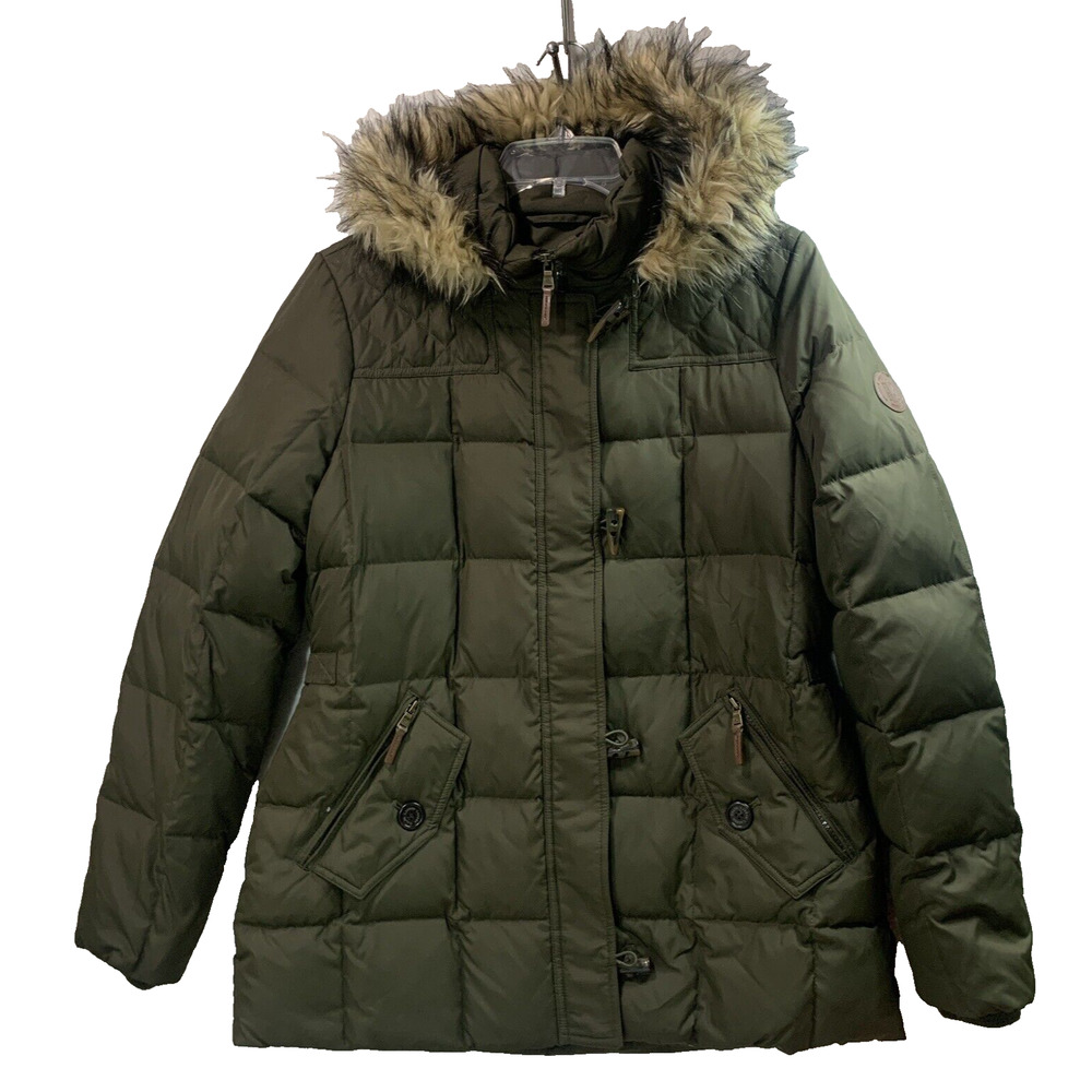 Lauren Ralph Lauren Women's Puffer Jacket Down Hooded Green Sz M Detachable Hood